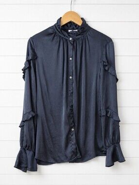 Bailey 44 Midnight Ruffle Button-Up Blouse L